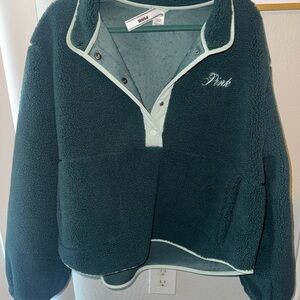 PINK Victoria's Secret Teal Sherpa Pullover with Mint Trim